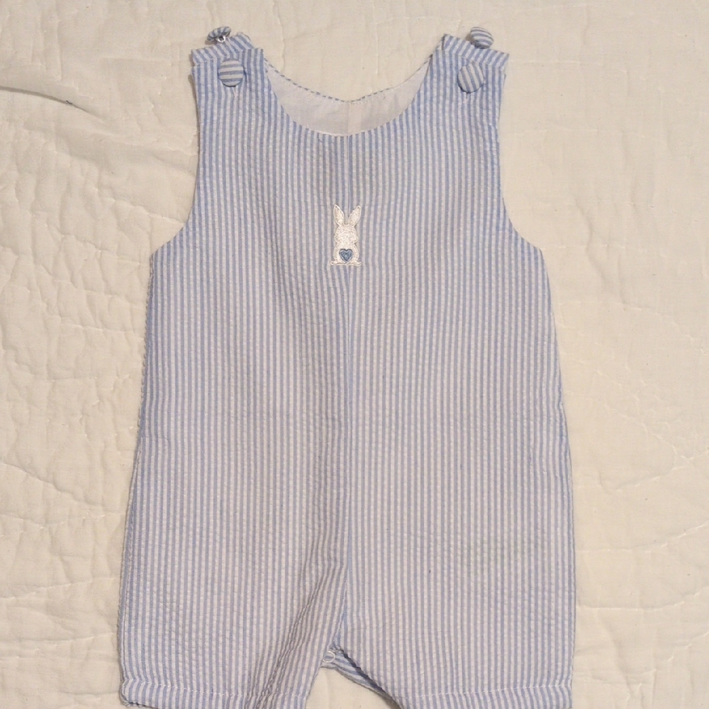 Easter Bunny Embroidered Blue And White Striped Kids Bodysuit